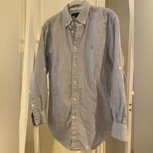 John Varvatos Star USA Blue/White Striped Long-Sleeve Collared Shirt. Small.